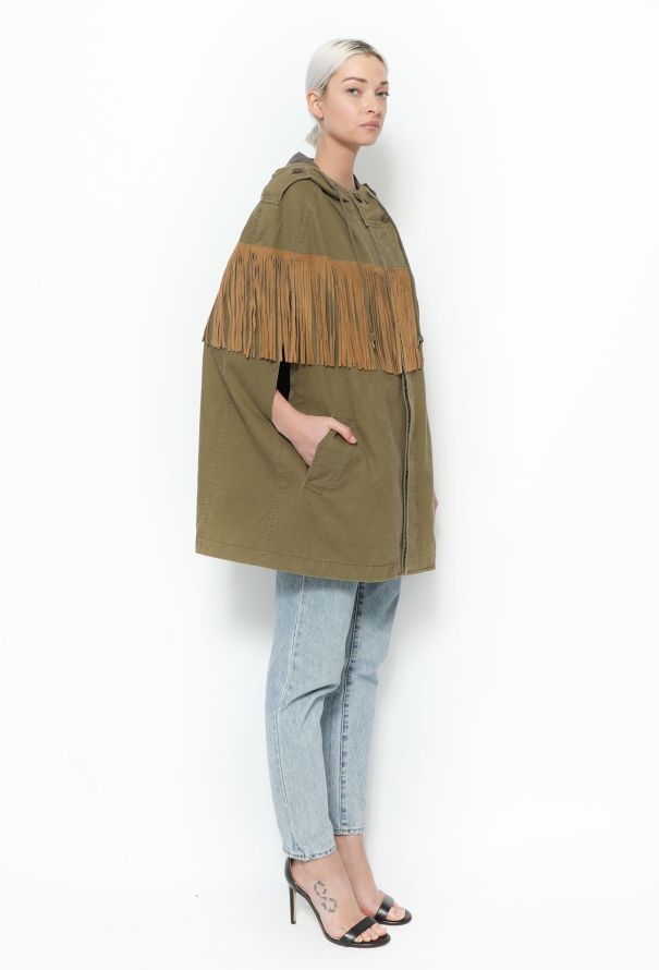 Saint Laurent Fringe Hooded Parka Cape - 4