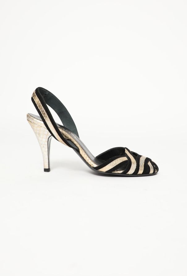 Chanel Metallic Python Slingback Heels - 1