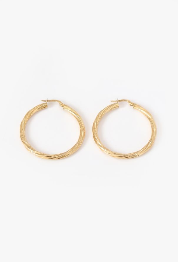 Vintage Fine Jewelry 18k Yellow Gold Twisted Hoop Earrings - 1