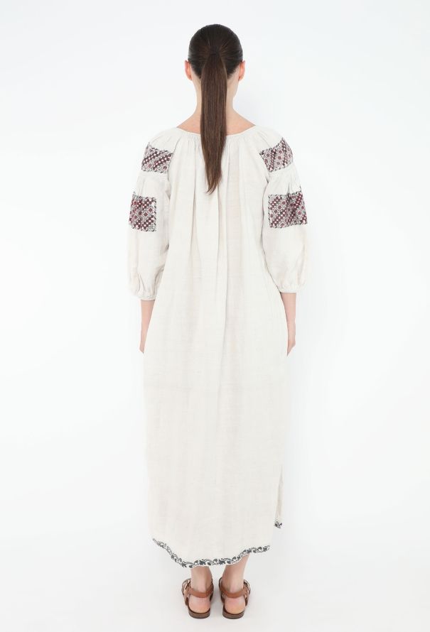 Embroidered Plunging Linen Kaftan - 4