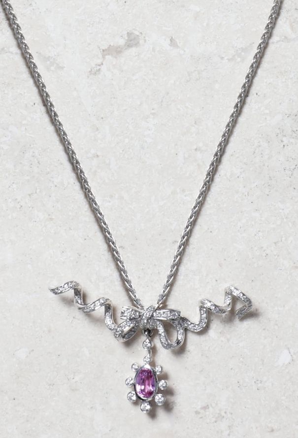 Mellerio 18k White Gold, Pink Sapphire & Diamond Necklace - 1