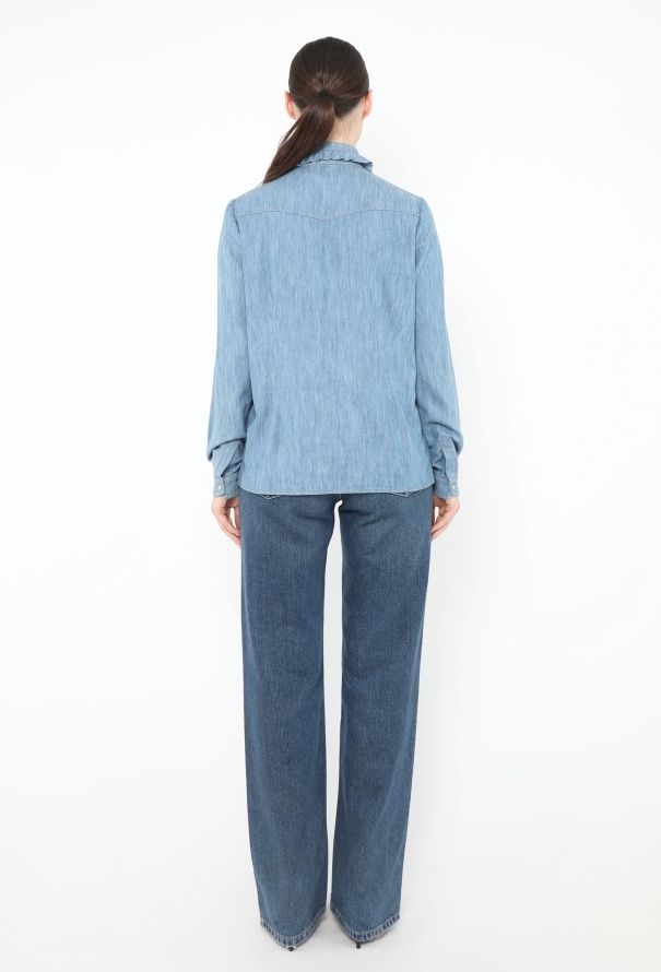 Miu Miu Ruffled Trim Denim Shirt - 4