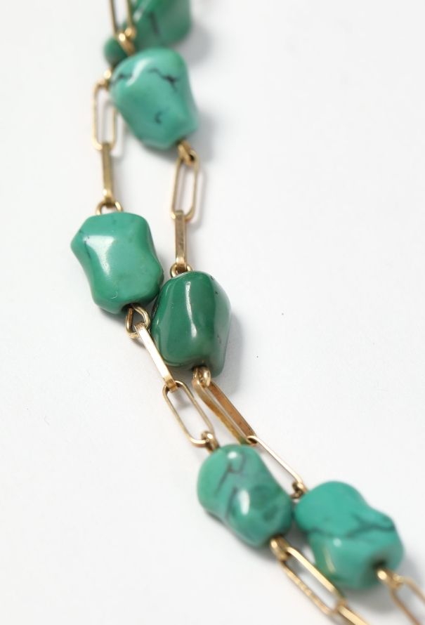 Vintage Fine Jewelry 18k Yellow Gold & Turquoise Sautoir Necklace - 3