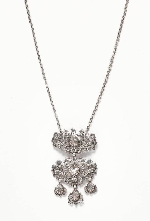 Vintage Fine Jewelry Silver & Diamonds Butterfly Cross Necklace - 1