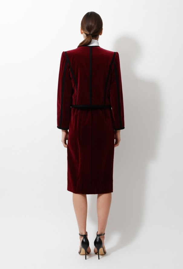 Saint Laurent 80s Burgundy Velvet Skirt Ensemble - 4