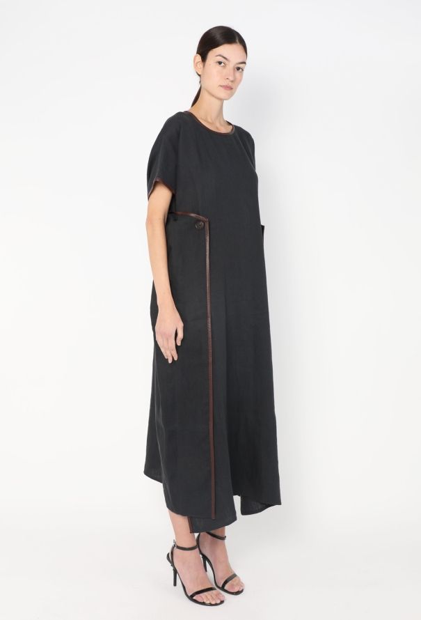 Céline S/S 2018 Leather Trim Linen Kaftan - 3