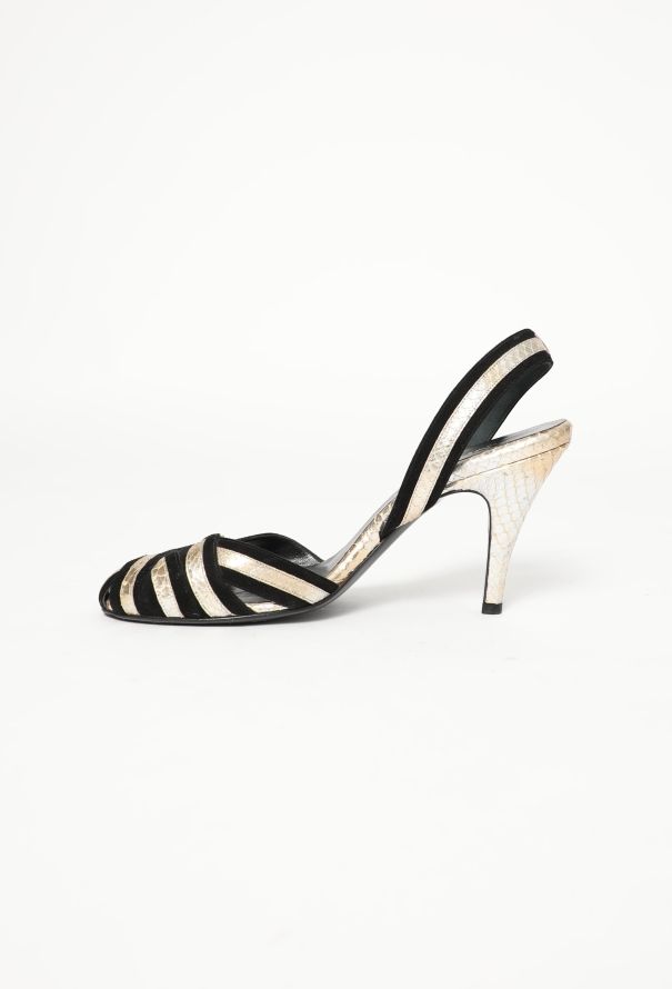 Chanel Metallic Python Slingback Heels - 4