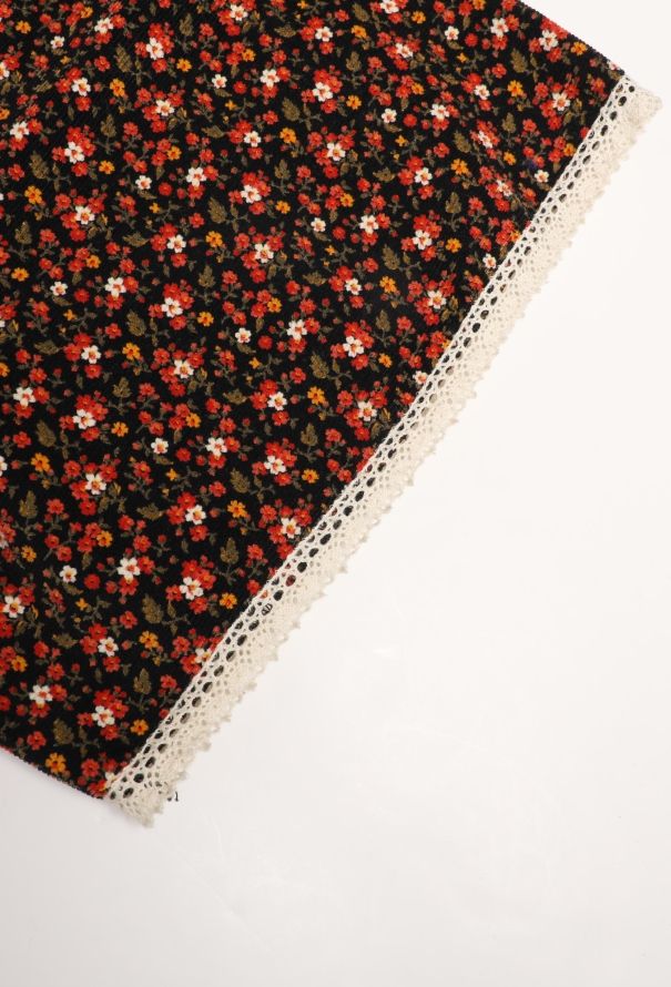 Floral Lace Trim Corduroy Dress - 6