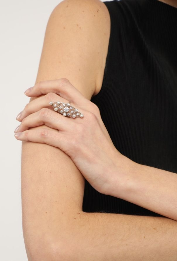 Vintage Fine Jewelry 18k White Gold, Pearl & Diamond Marquise Ring - 4