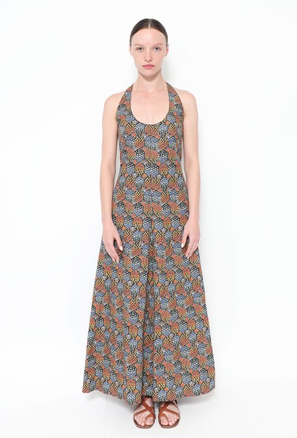 Exquisite Vintage Floral Cotton Halter Dress - 1