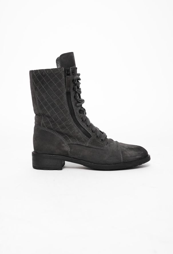 Chanel Suede 'CC' Combat Boots - 1