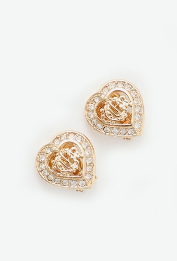 Christian Dior Vintage Embellished Heart Clip Earrings - 1