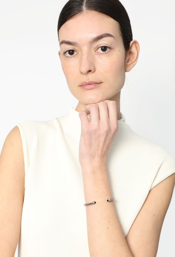 Vintage Fine Jewelry David Yurman Silver, Diamond & Onyx Bangle - 3