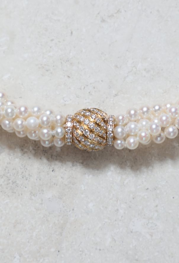 Vintage Fine Jewelry Mathon 18K Gold, Cultured Pearl and Diamond Necklace - 3