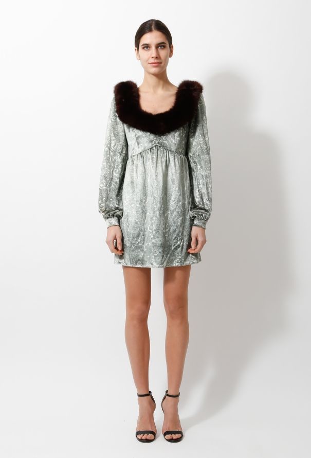 Givenchy Vintage Mink Trim Baroque Velvet Dress - 2