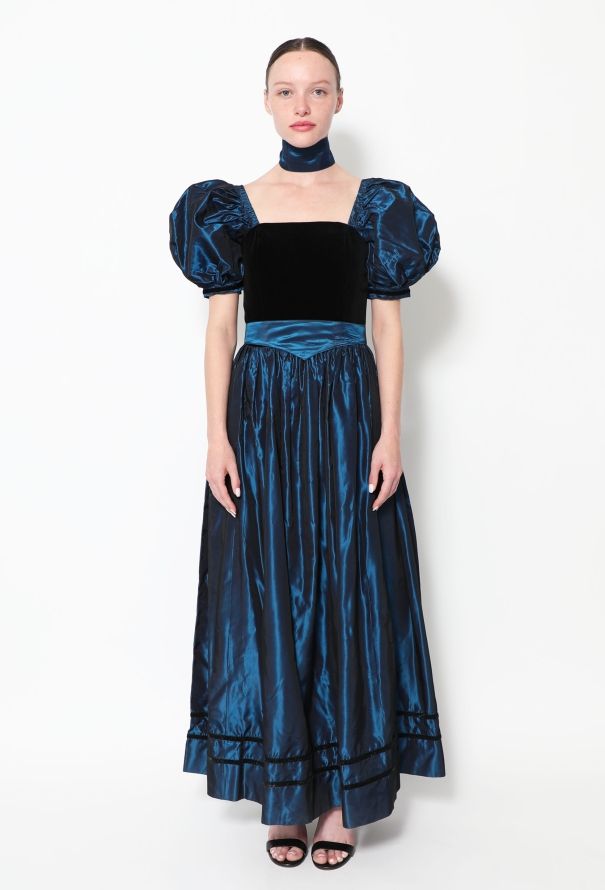 Laura Ashley '80s Velvet Taffeta Dress - 1