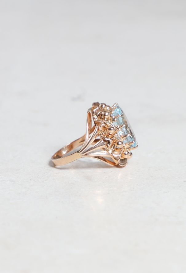 Vintage Fine Jewelry 18k Rose Gold & Aquamarine Cocktail Ring - 4