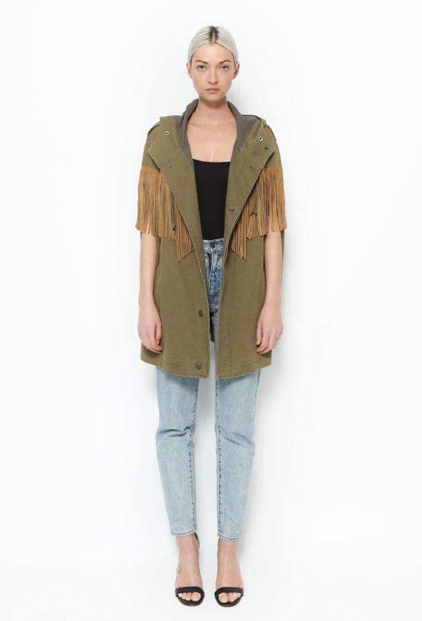 Saint Laurent Fringe Hooded Parka Cape - 3