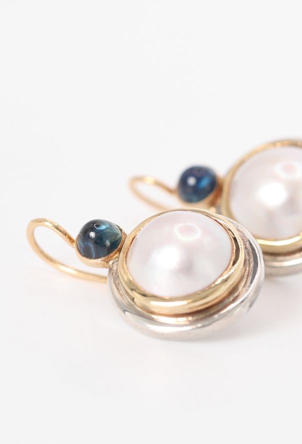 Vintage Fine Jewelry 18k Yellow Gold, Sapphire & Pearl Earrings - 5
