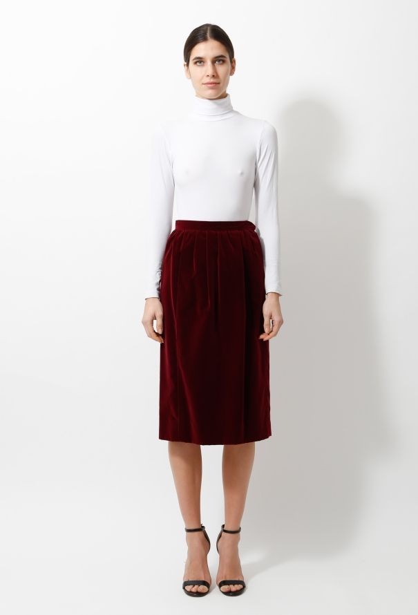 Saint Laurent 80s Burgundy Velvet Skirt Ensemble - 5