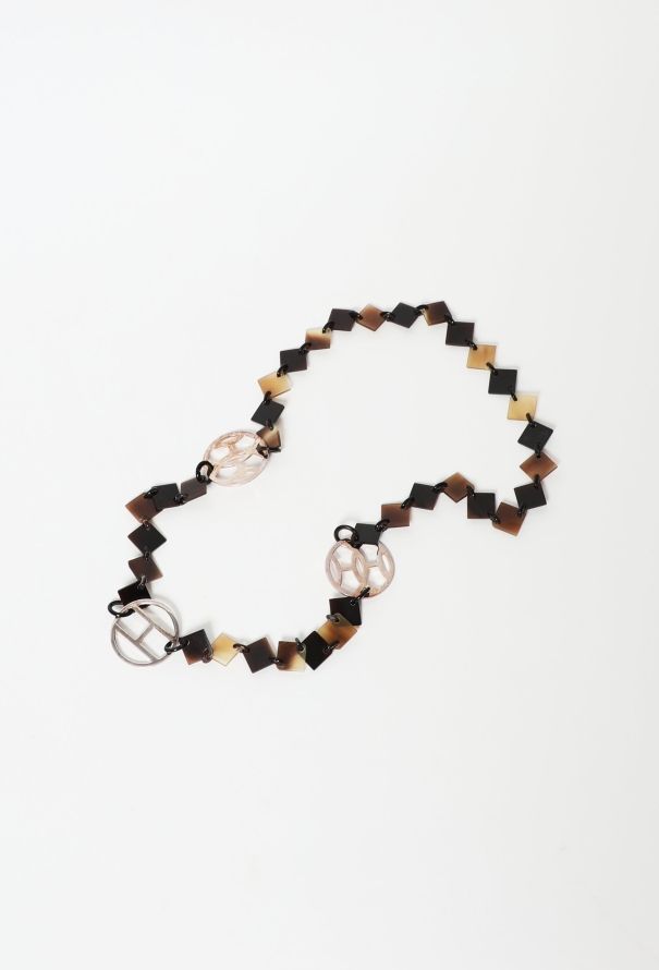 Hermès 'Lena' Lacquered Horn Necklace - silver medallion - 3