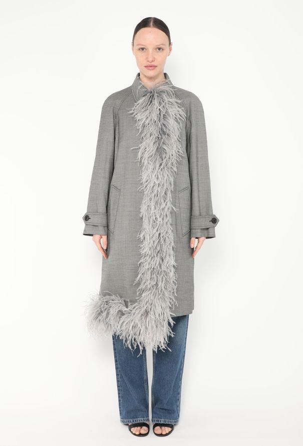 Prada S/S 2017 Ostrich Trim Trench Coat - 3