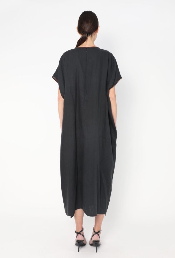 Céline S/S 2018 Leather Trim Linen Kaftan - 5