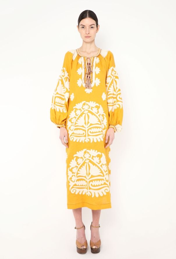 Vita Kin Floral Embroidered Linen Kaftan - 1