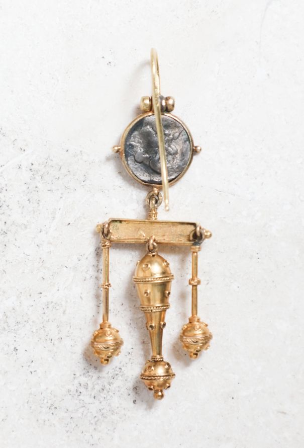 Vintage Fine Jewelry Antique Neo Etruscan 18k Gold Mono Earring - 4