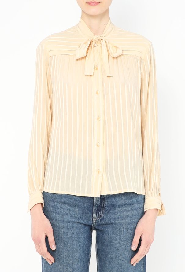 Céline Vintage Striped Silk Lavallière Blouse - 1