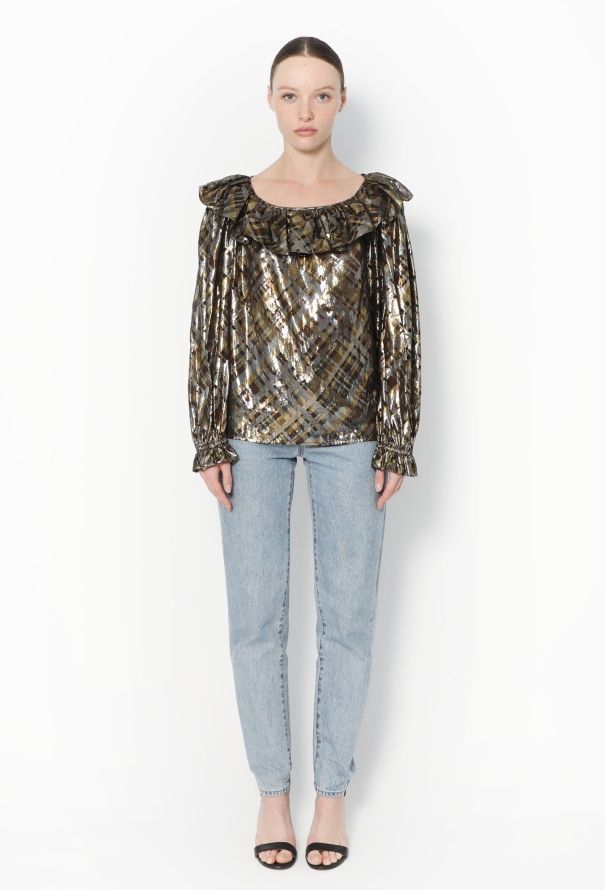 Saint Laurent Vintage Metallic Ruffled Blouse - 2