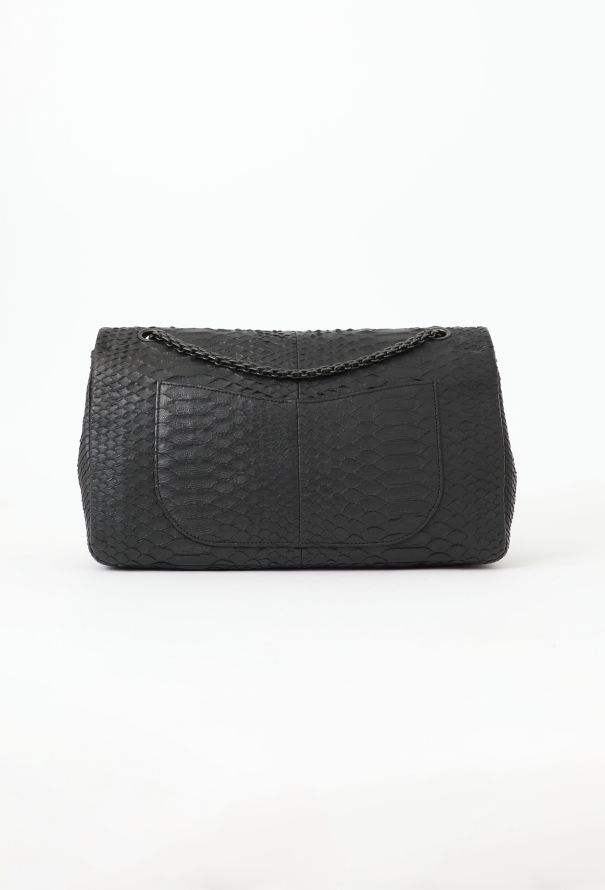 Chanel Matte Python 2.55 Jumbo  So Black Flap Bag - 6