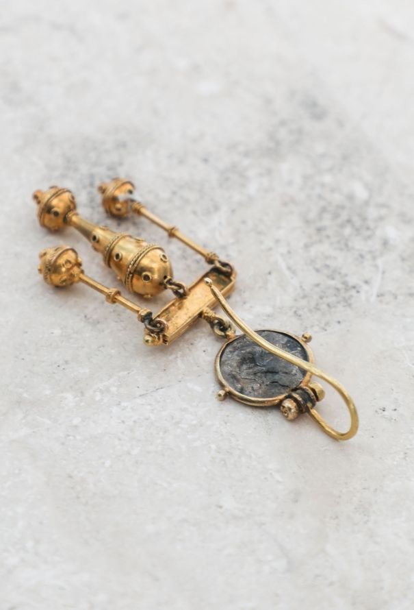 Vintage Fine Jewelry Antique Neo Etruscan 18k Gold Mono Earring - 3