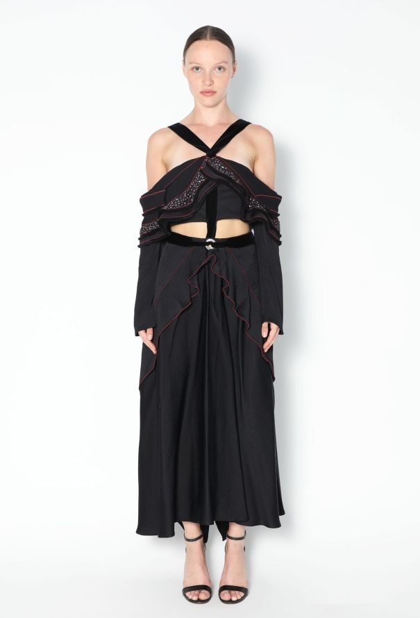 Proenza Schouler S/S 2016 Ruffled Velvet Halter Dress - 1
