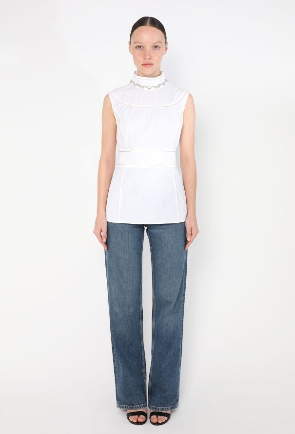 Prada Embellished Trim Cotton Top - 2