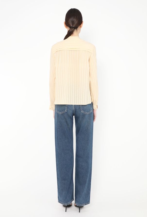 Céline Vintage Striped Silk Lavallière Blouse - 4