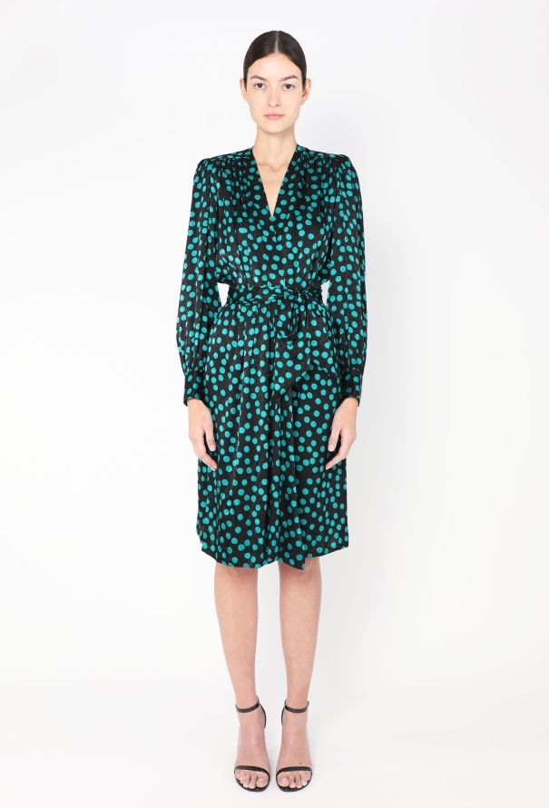 Saint Laurent Vintage Belted Silk Wrap Dress - 1