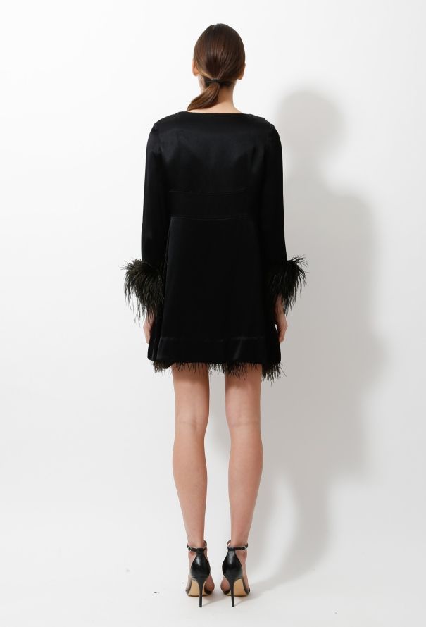 Satin Feather Trim Jacket and Dress Ensemble - 6