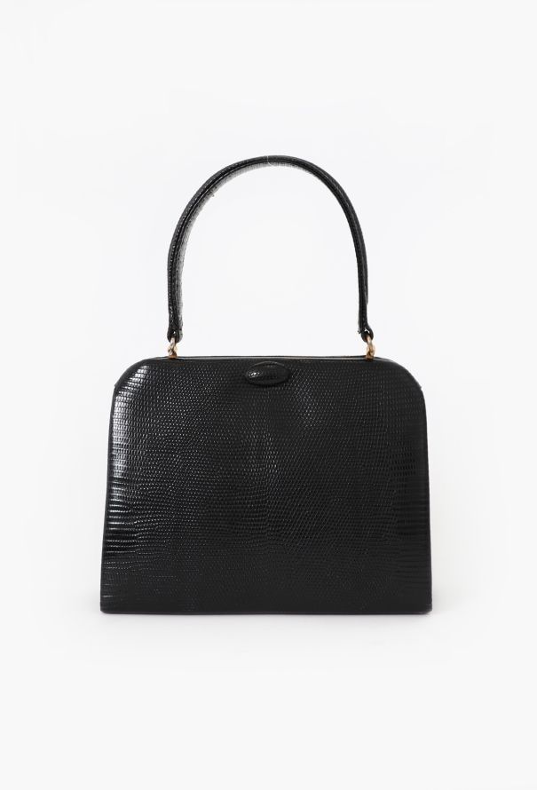 '60s Black Lizard Top Handle Bag - 1