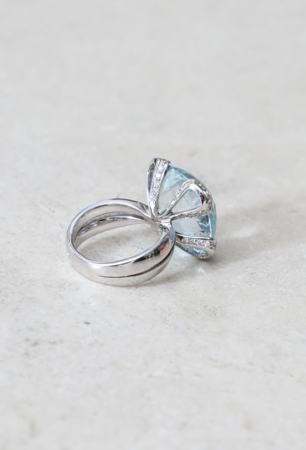 Vintage Fine Jewelry Mathon 18K Gold Aquamarine & Diamond Cocktail Ring - 6