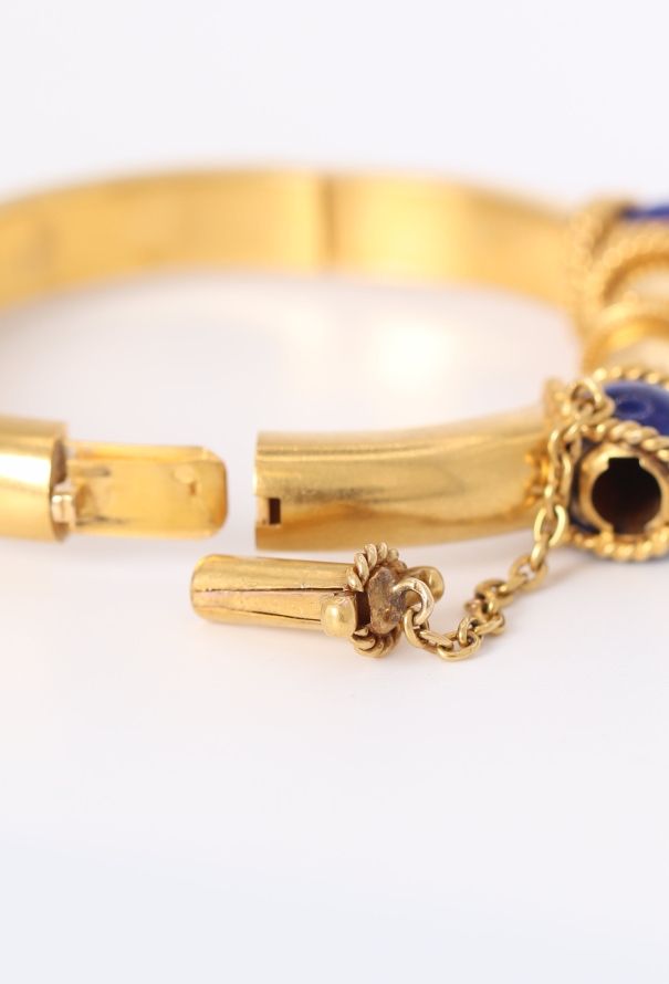 Vintage Fine Jewelry Antique 18k Yellow Gold & Lapis Lazuli Bangle - 6