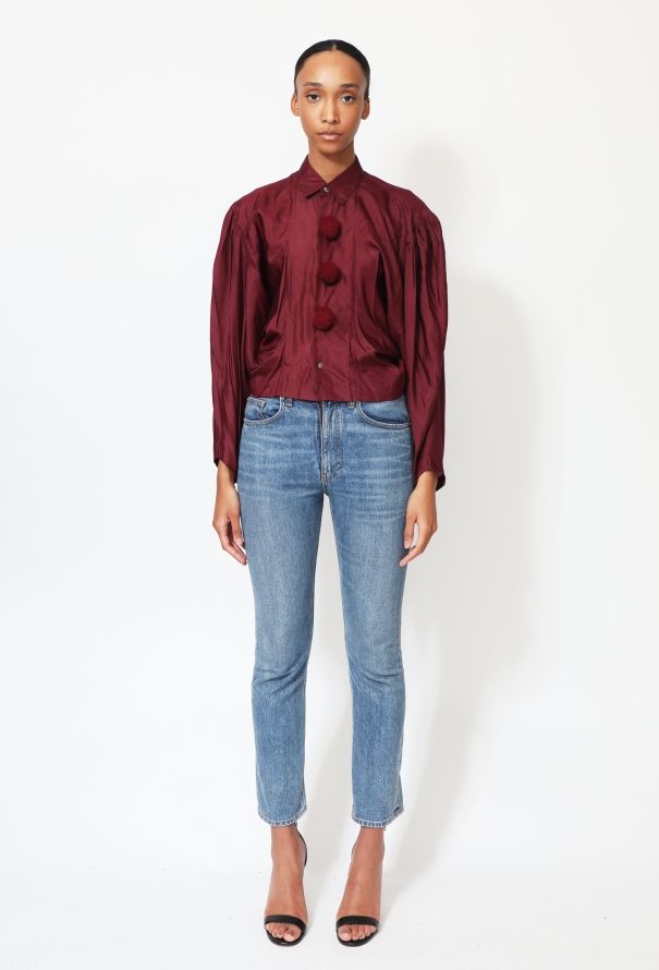 Comme des Garçons RARE 1988 Burgundy Pom Pom Silk Blouse - 2