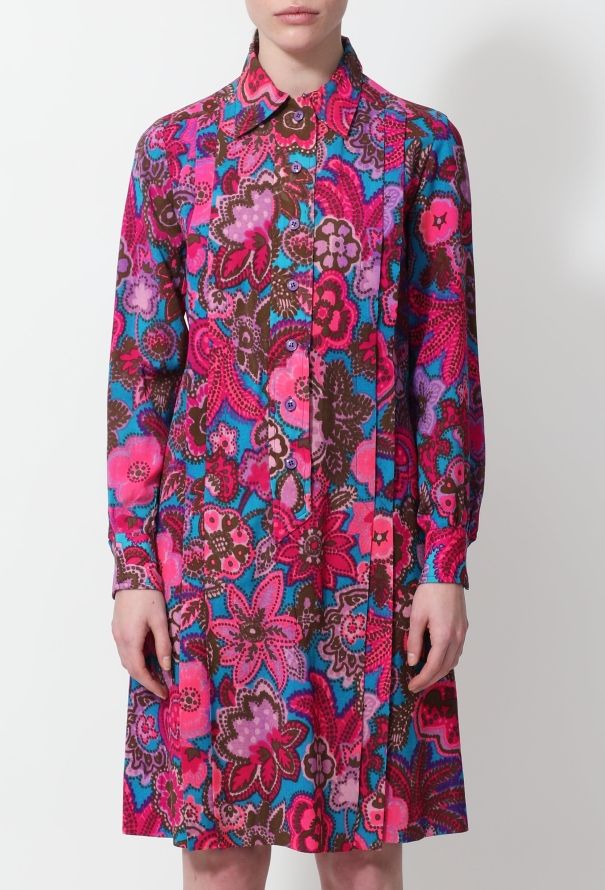 Saint Laurent 1972 Wool Floral Pleated Dress - 2