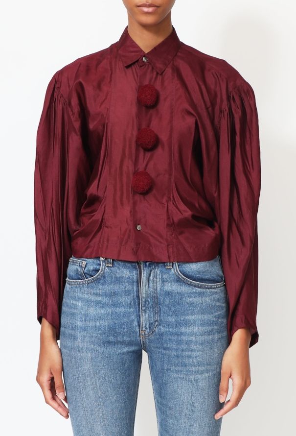 Comme des Garçons RARE 1988 Burgundy Pom Pom Silk Blouse - 1