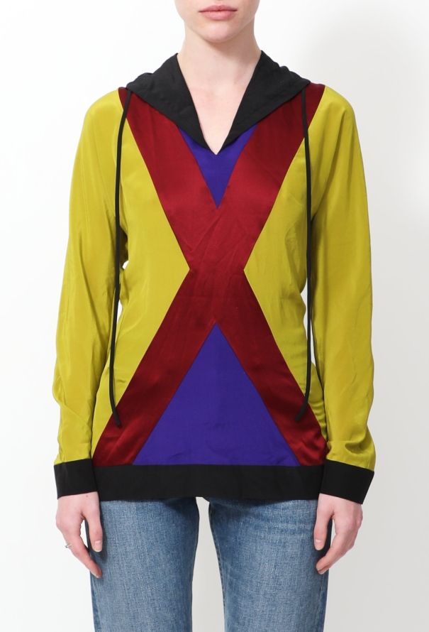 Jean Paul Gaultier 2007 Colorblock Hooded Silk Top - 3
