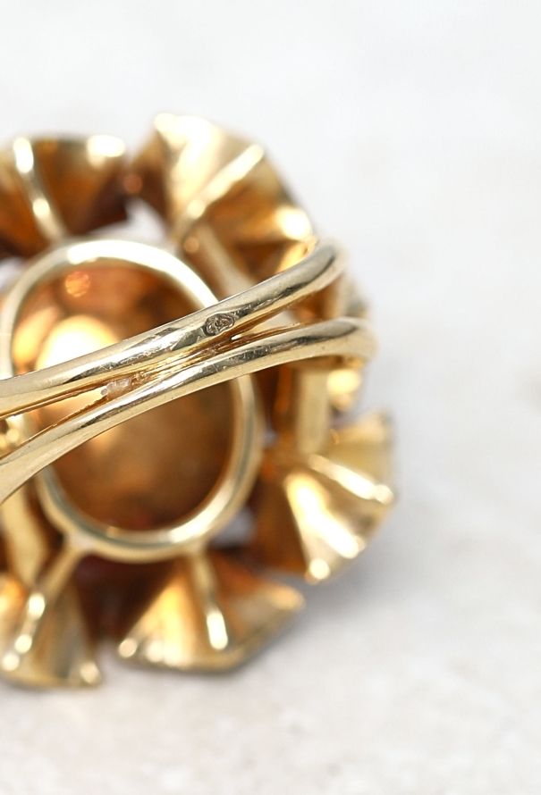 Vintage Fine Jewelry 18k Yellow Gold, Carnelian & Green Jasper Ring - 6