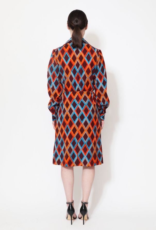 Saint Laurent 70s Diamond Print Wool Day Dress - 4