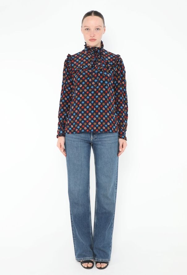 Saint Laurent 1976 Ruffled Floral Lavallière Blouse - 4