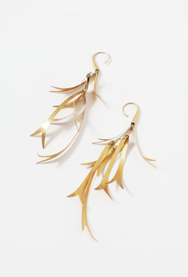 Vintage Fine Jewelry 18k Yellow Gold Leaf Pendant Earrings - 3