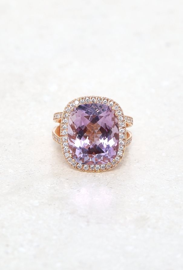 Vintage Fine Jewelry 18k Rose Gold, Diamond & Amethyst Ring - 1